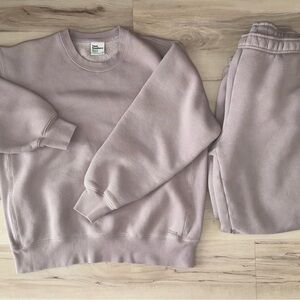 ARITZIA - TNA Purple-Grey Bubble Fleece Crewneck+Pants Set